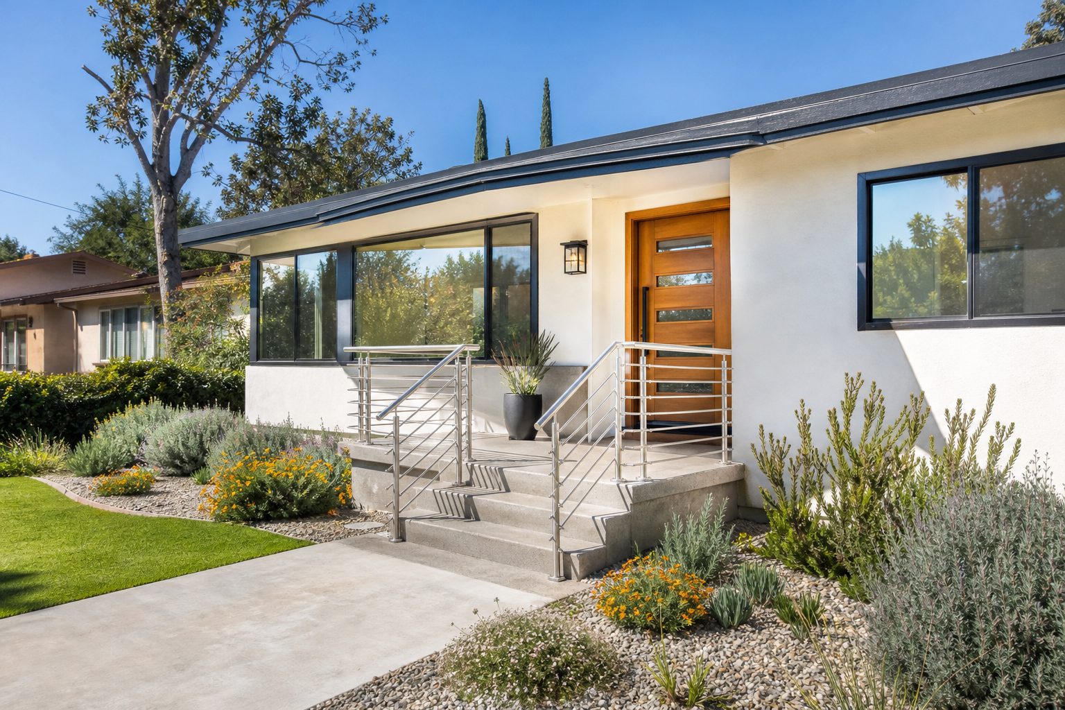 Move-in ready single-family home in Lake Balboa with new handrails, fresh paint, and native landscaping awaiting qualified buyers.